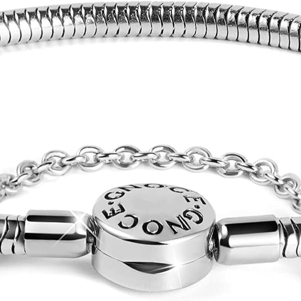 Stainless Steel Charm Bracelet Snake Chain 7.5-8.3 inch